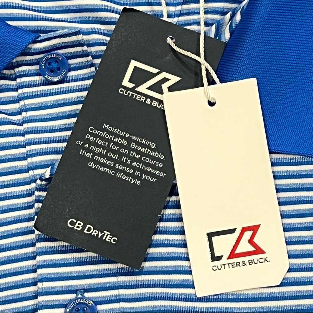Cutter & Buck Forge Tonal Stripe Stretch Polo Shirt in Digital Blue Size 3XT - Picture 10 of 14